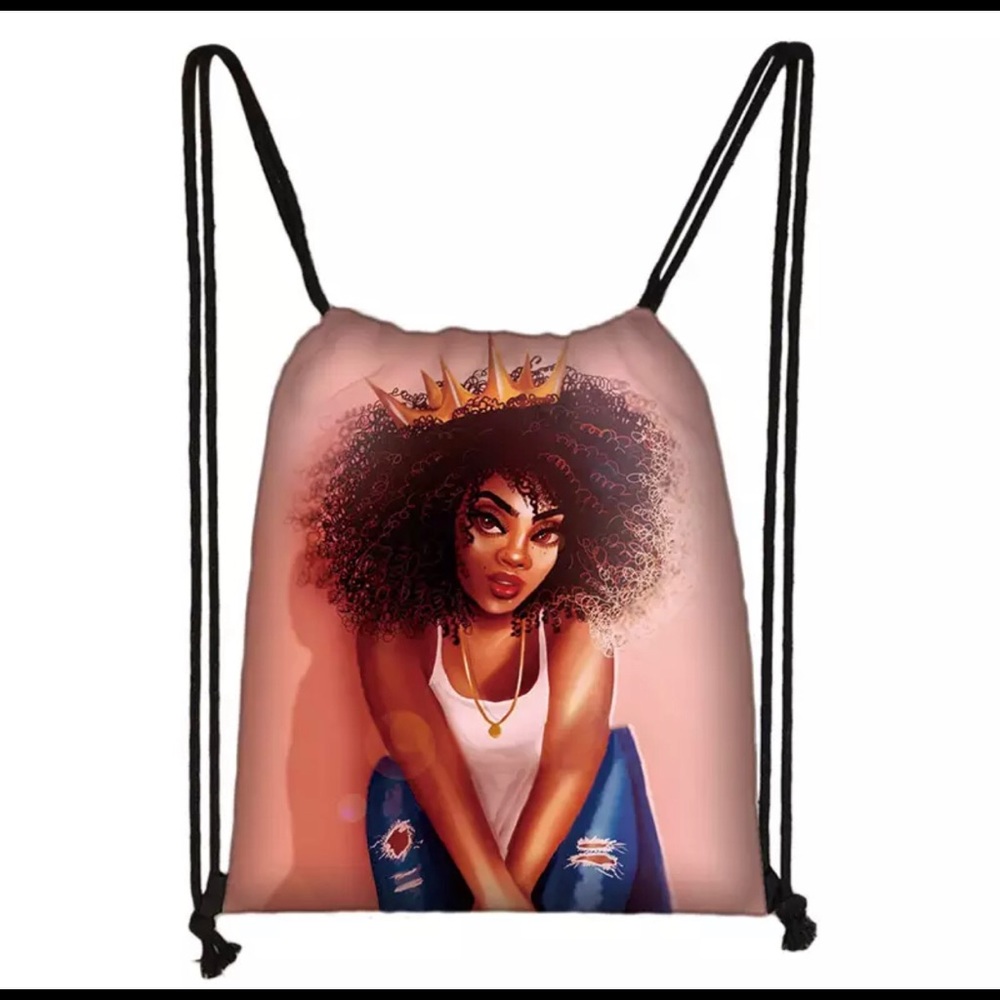 Crowned curls drawstring backpack